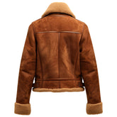 Women’s Peanut Brown Sherpa-Lined B3 Winter Suede Leather Jacket